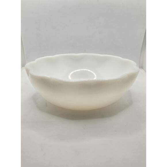 Milk Glass Large Scalloped Bowl 7.25" Pebbled Texture - Picture 3 of 9